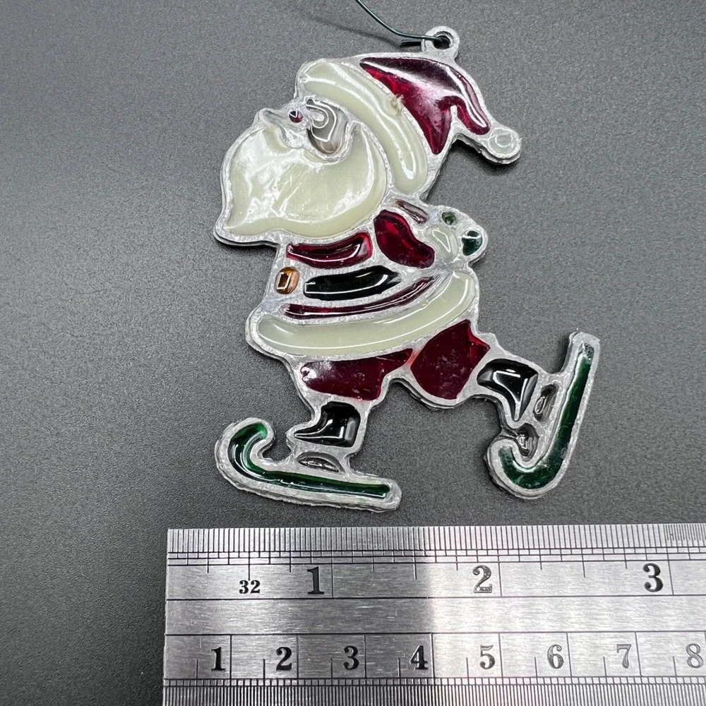 Vintage Kurt Adler Ice Skating Suncatcher Christmas Ornament Stained Glass look